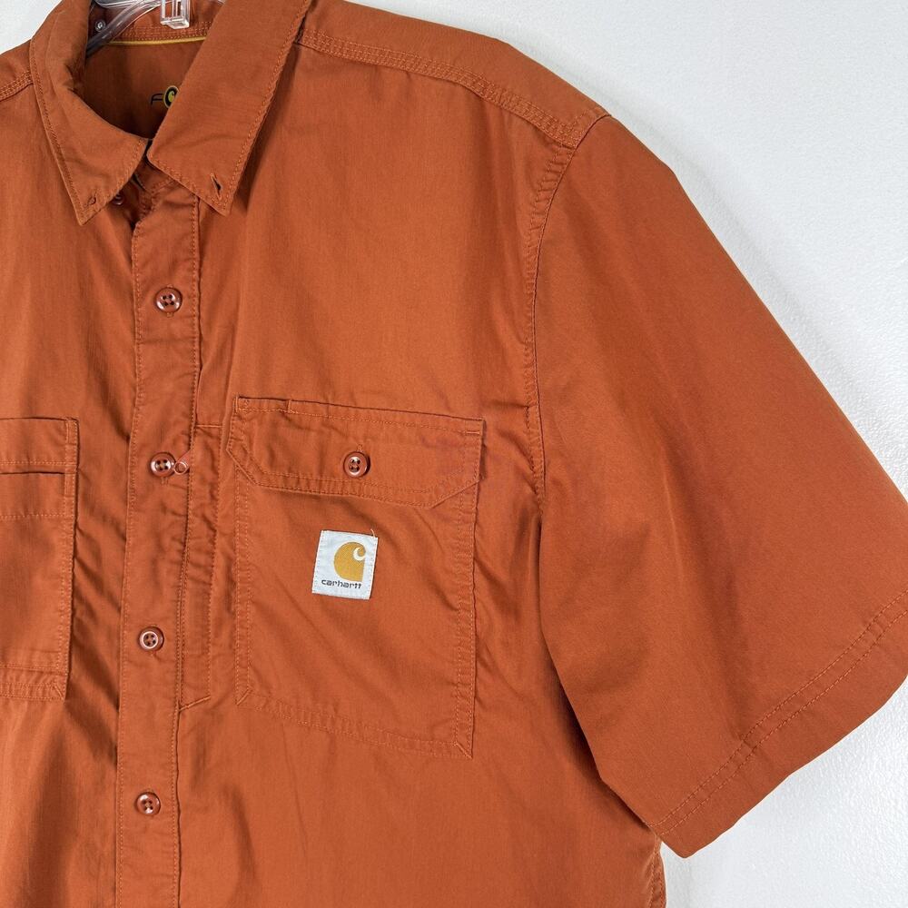 Carhartt Shirt Mens Large Orange Force Workwear Vented Short Sleeve Button Up